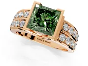 Bezel Engagement Ring Setting for Fancy Green Princess Cut Center with Wide Channel-Set Band and Bezel Head in Rose Gold