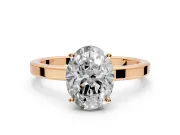 Hidden Halo Engagement Ring Setting for Oval Center with Wide Flat Plain Band and Prong Head in Rose Gold