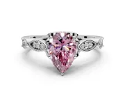 Solitaire Engagement Ring Setting for Fancy Pink Pear-Shaped Center with Marquise and Bezel Accents and Prong Head in White Gold