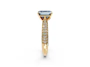 Solitaire Engagement Ring Setting for Fancy Blue Asscher Cut Center with Multi-Row Accents and Prong Head in Yellow Gold