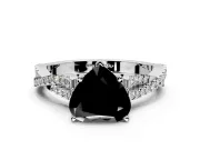 Solitaire Engagement Ring Setting for Fancy Black Heart-Shaped Center with Twisted Pave Split Shank and Prong Head in Sterling Silver