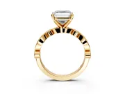 Solitaire Engagement Ring Setting for Asscher Cut Center with Milgrain Bezel Accents and Prong Head in Yellow Gold