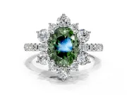 Floral Halo Engagement Ring Setting for Fancy Green Oval Center with Pave Accents and Prong Head in Sterling Silver