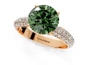 Solitaire Engagement Ring Setting for Fancy Green Round Cut Center with Domed Multi-Row Pave Band and Prong Head in Rose Gold