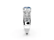 Bezel Engagement Ring Setting for Fancy Blue Cushion Cut Center with Wide Channel-Set Band and Bezel Head in Sterling Silver