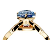 Solitaire Engagement Ring Setting for Fancy Blue Radiant Cut Center with Accented Twist Band and Leaf Prong Head in Yellow Gold