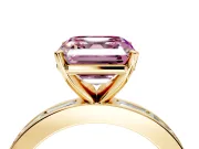 Solitaire Engagement Ring Setting for Fancy Pink Asscher Cut Center with Channel Baguette Band and Prong Head in Yellow Gold