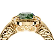 Milgrain Halo Engagement Ring Setting for Fancy Green Cushion Cut Center with Pave Band and Prong Head in Yellow Gold