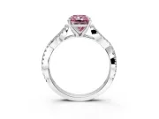 Solitaire Engagement Ring Setting for Fancy Pink Radiant Cut Center with Twisted Pave Split Shank and Prong Head in Sterling Silver