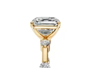 Solitaire Engagement Ring Setting for Asscher Cut Center with Bezel Station Band and Prong Head in Yellow Gold