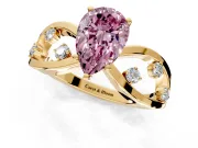 Solitaire Engagement Ring Setting for Fancy Pink Pear-Shaped Center with Criss-Cross Accent Band and Prong Head in Yellow Gold