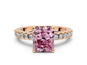 Solitaire Engagement Ring Setting for Fancy Pink Radiant Cut Center with Single Row Accent Band and Prong Head in Rose Gold