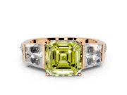 Channel-Set Engagement Ring Setting for Fancy Yellow Asscher Cut Center with Baguette Band and Prong Head in Rose Gold