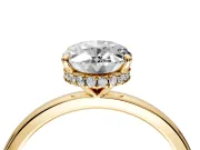 Hidden Halo Engagement Ring Setting for Oval Center with Plain Band and Tall Prong Head in Yellow Gold