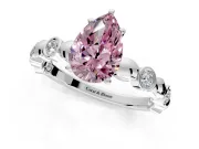 Solitaire Engagement Ring Setting for Fancy Pink Pear-Shaped Center with Beaded Bezel Station Band and Prong Head in Platinum
