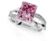 Solitaire Engagement Ring Setting for Fancy Pink Radiant Cut Center with Pave and Plain Crossover Band and Prong Head in Sterling Silver