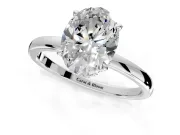 Hidden Halo Engagement Ring Setting for Oval Center with Plain Band and Tall Prong Head in White Gold