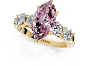 5 Stone Engagement Ring Setting for Fancy Pink Marquise Center with Graduated Accents and Prong Head in Yellow Gold