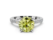 Solitaire Engagement Ring Setting for Fancy Yellow Round Cut Center with Widening Pave Band and Claw Prong Head in Platinum