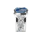Solitaire Engagement Ring Setting for Fancy Blue Asscher Cut Center with Graduated Shared Prongs and Prong Head in Platinum