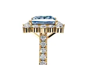 Halo Engagement Ring Setting for Fancy Blue Princess Cut Center with Single-Row Pave, Open Basket and Prong Head in Yellow Gold