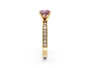Milgrain Pave Engagement Ring Setting for Fancy Pink Cushion Cut Center with Accent Band and Prong Head in Yellow Gold