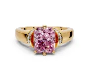 Solitaire Engagement Ring Setting for Fancy Pink Radiant Cut Center with Wide Band, Pave Collar and Prong Head in Yellow Gold