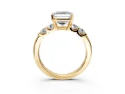 5 Stone Engagement Ring Setting for Asscher Cut Center with Plain Band and Prong Head in Yellow Gold