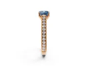 Solitaire Engagement Ring Setting for Fancy Blue Cushion Cut Center with Engraved Pave Band and Prong Head in Rose Gold