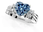 Solitaire Engagement Ring Setting for Fancy Blue Heart-Shaped Center with Grooved Bar Accent Band and Prong Head in Sterling Silver