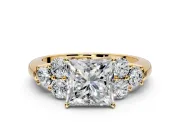 Cluster Engagement Ring Setting for Princess Cut Center with Round Cut Accent Frame and Prong Head in Yellow Gold