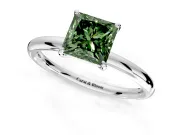 Low-Set Solitaire Engagement Ring Setting for Fancy Green Princess Cut Center with Thin Plain Band and Prong Head in Sterling Silver