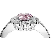 Halo Engagement Ring Setting for Fancy Pink Oval Center with Milgrain Channel Band and Prong Head in White Gold