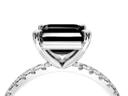 Solitaire Engagement Ring Setting for Fancy Black Asscher Cut Center with Fine Pave Narrow Band and Prong Head in Platinum
