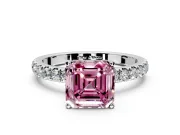Open Basket Engagement Ring Setting for Fancy Pink Asscher Cut Center with Pave Band and Prong Head in Platinum