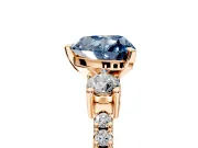 3 Stone Engagement Ring Setting for Fancy Blue Heart-Shaped Center with Round Cut Side Accents and Prong Head in Rose Gold