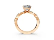 Solitaire Engagement Ring Setting for Princess Cut Center with Bar-Station Pave Twist and Prong Head in Rose Gold