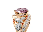 Halo Engagement Ring Setting for Fancy Pink Heart-Shaped Center with Marquise and Pave Bypass Band and Prong Head in Rose Gold