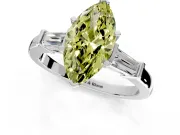 3 Stone Engagement Ring Setting for Fancy Yellow Marquise Center with Channel Baguette Accents and Prong Head in Platinum