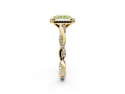 Halo Engagement Ring Setting for Fancy Yellow Radiant Cut Center with Pave and Plain Twist Band and Prong Head in Yellow Gold