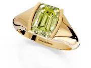 Tension Engagement Ring Setting for Fancy Yellow Emerald Cut Center with Wide Tapered Band and Tension Head in Yellow Gold