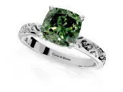 Solitaire Engagement Ring Setting for Fancy Green Cushion Cut Center with Scrollwork Band and Prong Head in Platinum