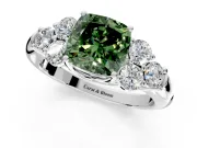 Cluster Engagement Ring Setting for Fancy Green Cushion Cut Center with Round Cut Accent Frame and Prong Head in Platinum