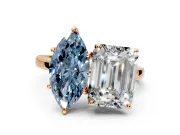 Fancy Blue Marquise and Emerald Cut Lab-Grown Diamond Toi et Moi Engagement Ring with Prong-Set Stones in Rose Gold