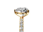Solitaire Engagement Ring Setting for Heart-Shaped Center with Pave Band and Claw Prong Head in Yellow Gold