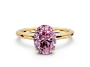 Hidden Halo Engagement Ring Setting for Fancy Pink Oval Center with Thin Rounded Band and Prong Head in Yellow Gold