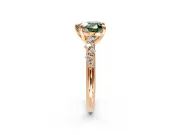 Solitaire Engagement Ring Setting for Fancy Green Heart-Shaped Center with Trailing Leaf Accent Band and Prong Head in Rose Gold