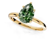 Hidden Halo Engagement Ring Setting for Fancy Green Pear-Shaped Center with Thin Round-Wire Band and Prong Head in Yellow Gold