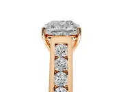 Solitaire Engagement Ring Setting for Cushion Cut Center with Round Cut Channel Band and Prong Head in Rose Gold