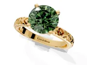 Solitaire Engagement Ring Setting for Fancy Green Round Cut Center with XO Engraved Band and Prong Head in Yellow Gold